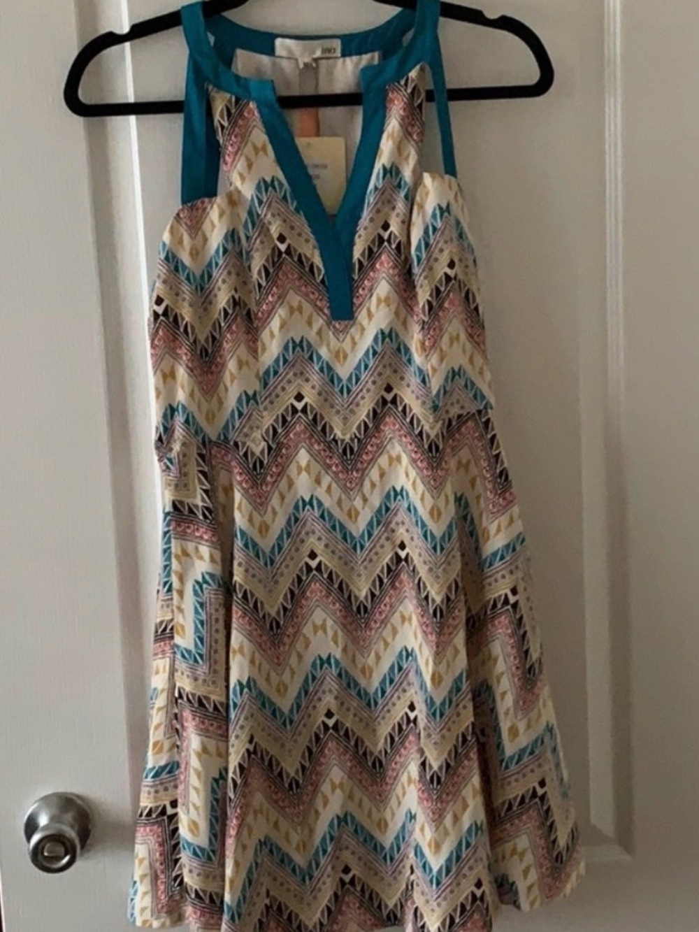 Ina Teal-Trim Chevron Print Sundress